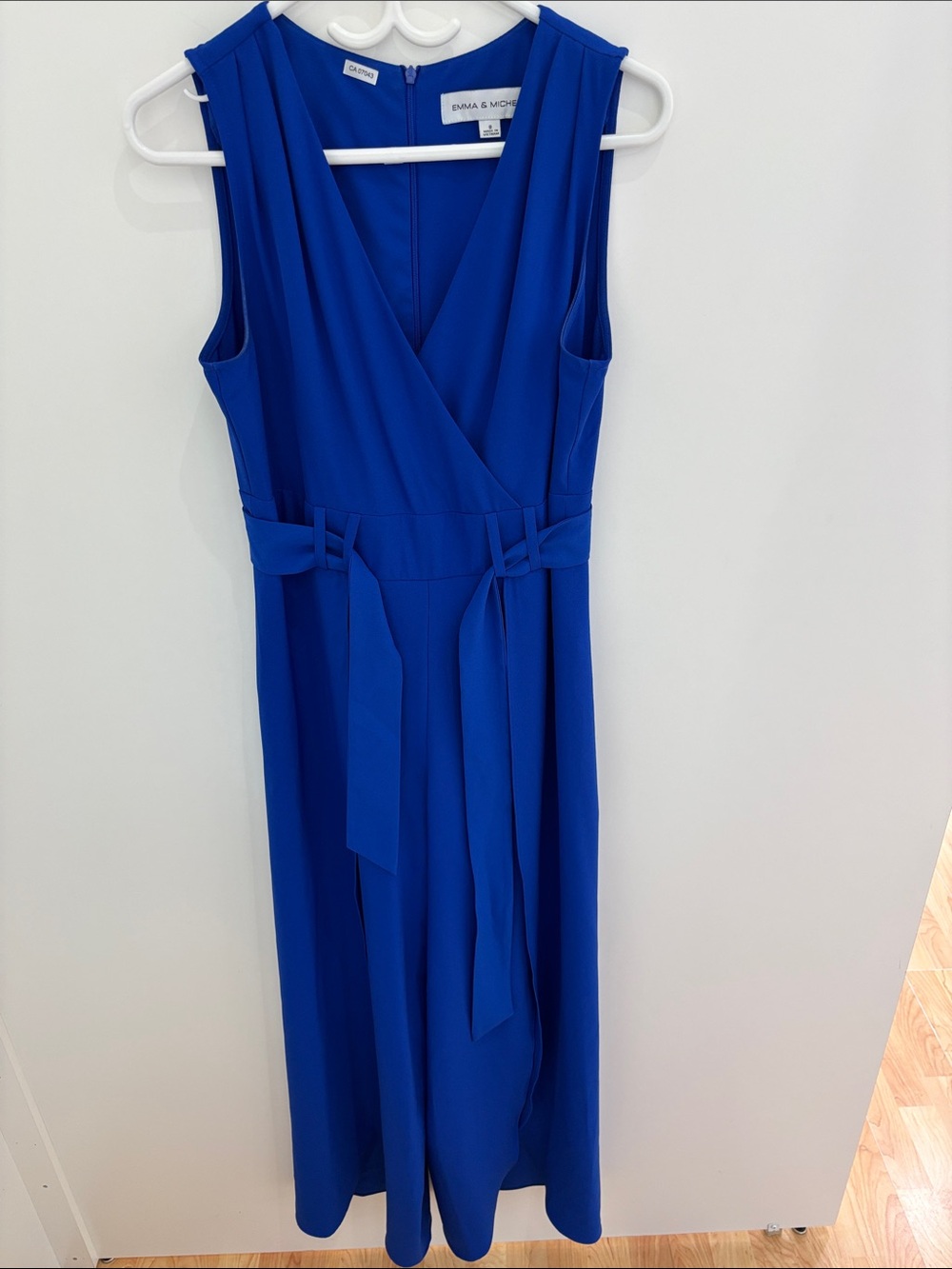 Emma & Michele Cobalt Blue Sleeveless Maxi Jumpsuit with Waist Tie